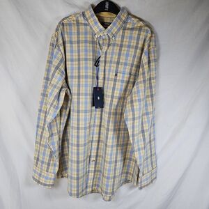 Izod Men's Yellow‎ Multi Plaid Button Down Collar Long Sleeve Sport Shirt Size L